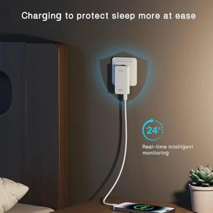 HP-C35 45 Watt GaN Şarj Adaptörü 100 Cm Kablo 2-Port Fast Charger Hızlı Şarj Seti Type-C Kablo Dahildir Quick Charge 3.0