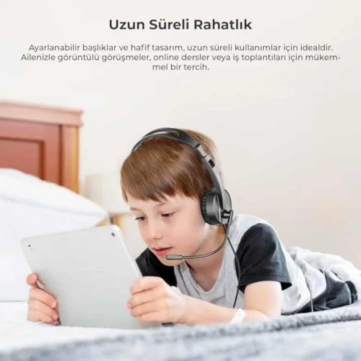 HT106 USB Kablolu Mikrofonlu Kulak Üstü Kulaklık - PC, Laptop, Tablet, Telefon Uyumlu, Ergonomik Kulak Yastıkları, İş, Oyun, Çağrı Merkezi için, Esnek Mikrofonlu Kulak Üstü Kulaklık Siyah