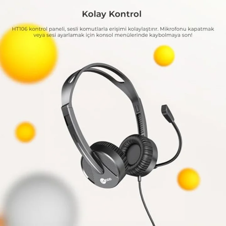 HT106 USB Kablolu Mikrofonlu Kulak Üstü Kulaklık - PC, Laptop, Tablet, Telefon Uyumlu, Ergonomik Kulak Yastıkları, İş, Oyun, Çağrı Merkezi için, Esnek Mikrofonlu Kulak Üstü Kulaklık Siyah
