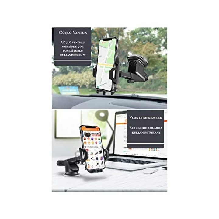 Htt-12 Otomatik Klipsli Vantuzlu Araba Telefon Tutacağı, Siyah