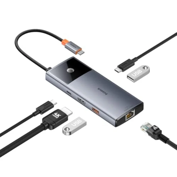 Hub 6in1 Metal Gleam 2 Serisi, USB-Cden 2xUSB 3.0 USB-Cye, HDMI USB-C PD Ethernet RJ45