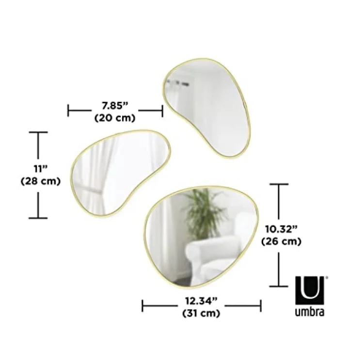 Hubba Pebble Duvar Montaj Aynaları, 3lü Set, Pirinç