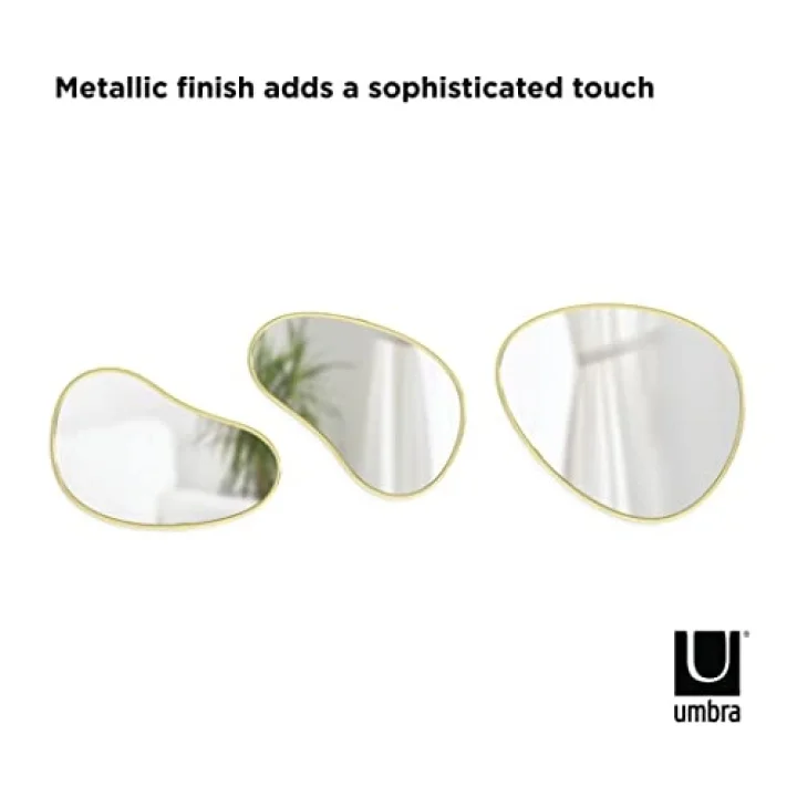 Hubba Pebble Duvar Montaj Aynaları, 3lü Set, Pirinç