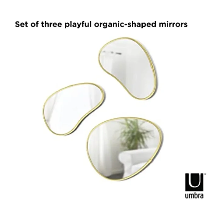 Hubba Pebble Duvar Montaj Aynaları, 3lü Set, Pirinç