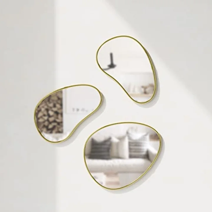 Hubba Pebble Duvar Montaj Aynaları, 3lü Set, Pirinç