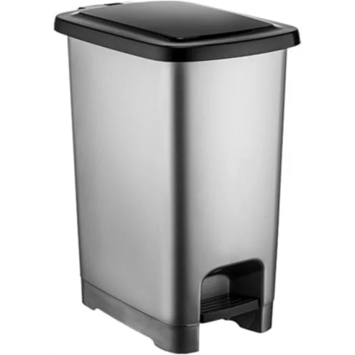 İç Kovalı Slim Pedallı Modern Çöp Kovası, Paslanmaz Çelik Görünümlü, 40 Litre