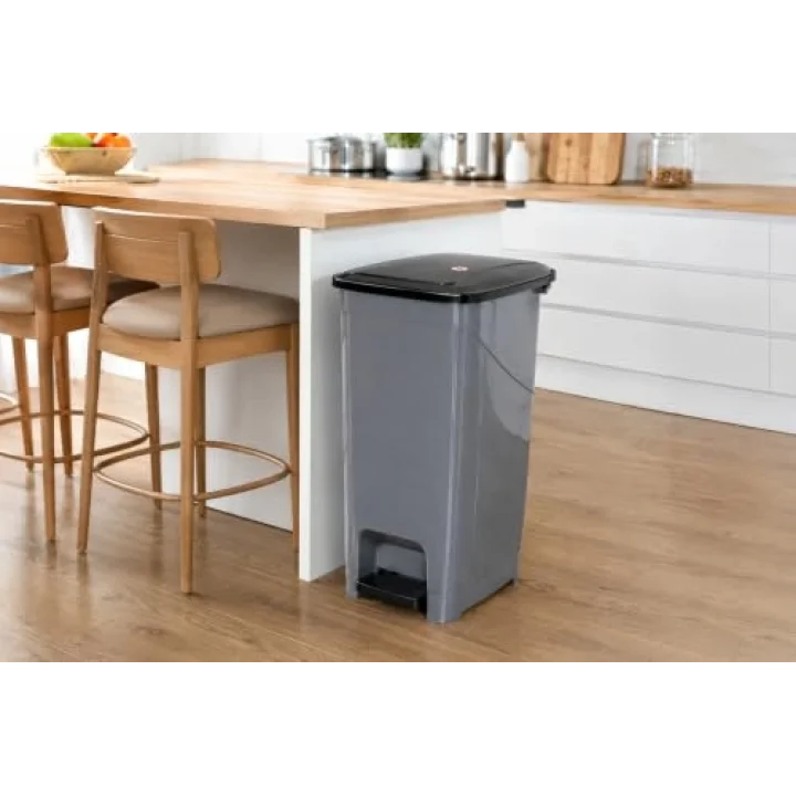 İç Kovalı Slim Pedallı Modern Çöp Kovası, Paslanmaz Çelik Görünümlü, 40 Litre
