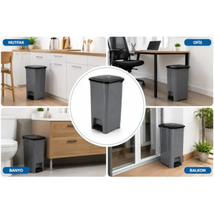 İç Kovalı Slim Pedallı Modern Çöp Kovası, Paslanmaz Çelik Görünümlü, 40 Litre