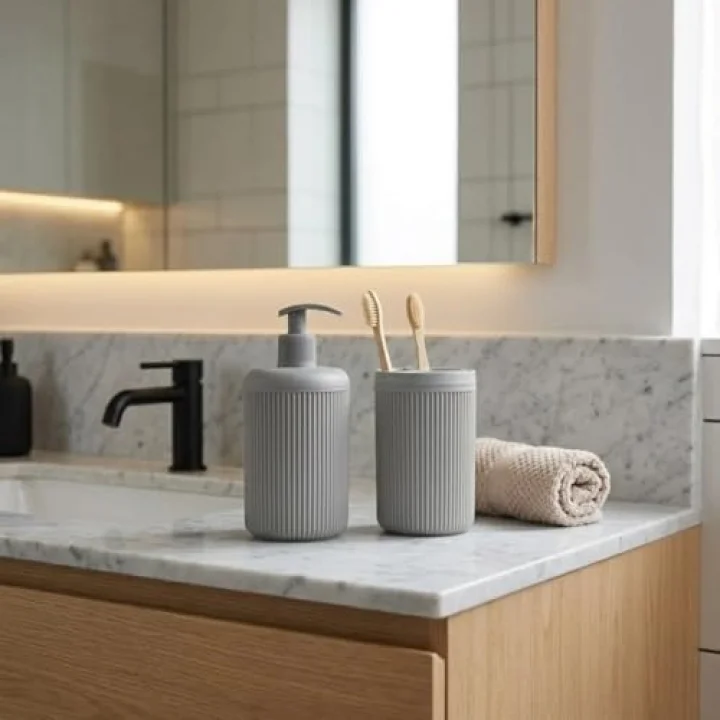 İkili Sabunluk Seti - Modern Banyo ve Mutfak Tezgah Üstü Seti - Sıvı Sabunluk ve Losyon Şişesi - Paslanmaz Pompalı 2li Set-Antrasit Renk