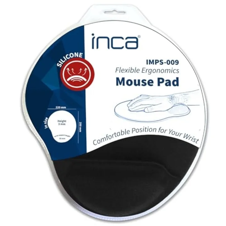 Inca IMSP-009 Bilek Destekli Silikon Mousepad Large 220 mm 250 mm 3 mm uzun süreli mouse kullanımlarında bileğinizde oluşabilecek rahatsızlıkları engeller