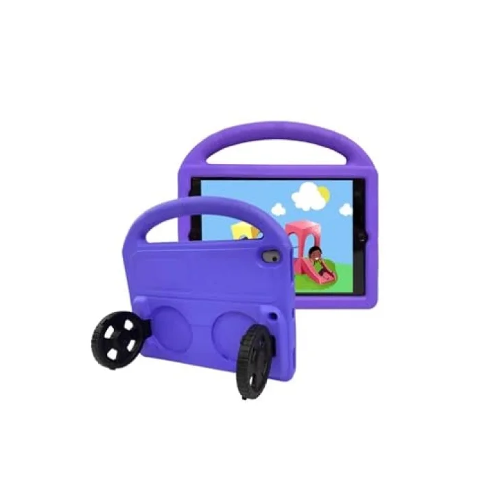 iPad 10.2 (9.Nesil) ile Uyumlu Wheel Car Tekerlek Standlı Tablet Eva Silikon Kılıf-Mor 3