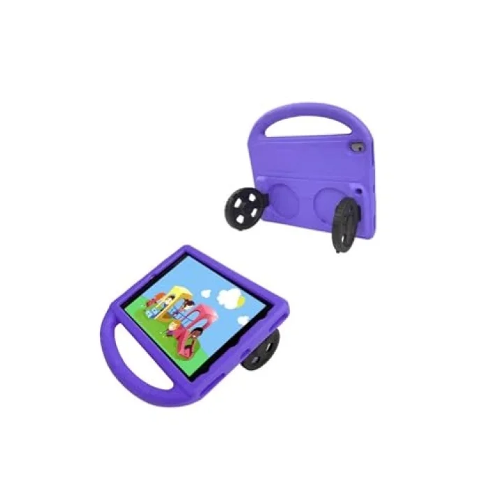 iPad 10.2 (9.Nesil) ile Uyumlu Wheel Car Tekerlek Standlı Tablet Eva Silikon Kılıf-Mor 3