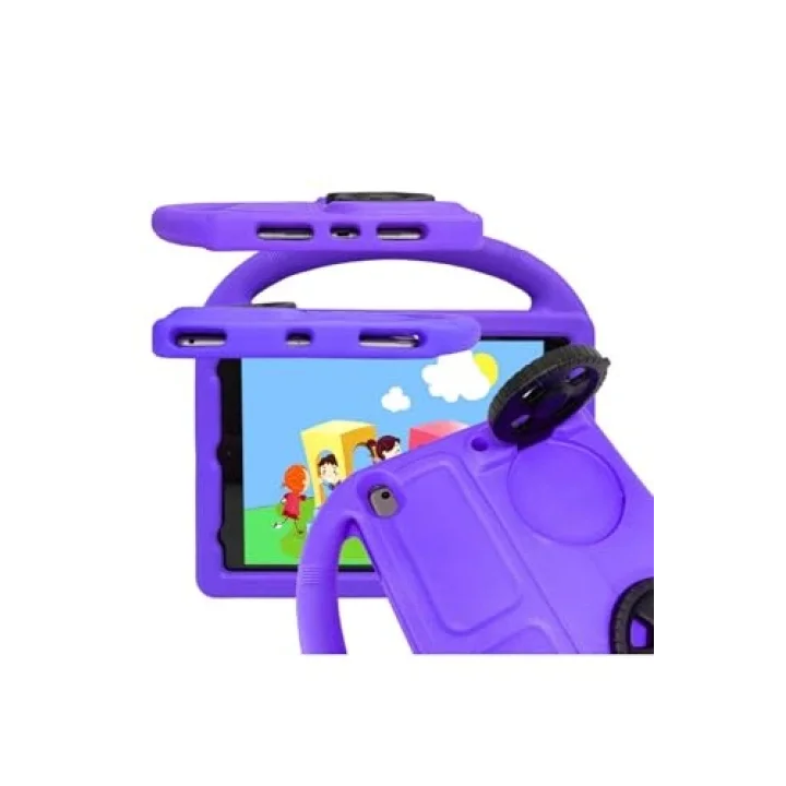 iPad 10.2 (9.Nesil) ile Uyumlu Wheel Car Tekerlek Standlı Tablet Eva Silikon Kılıf-Mor 3