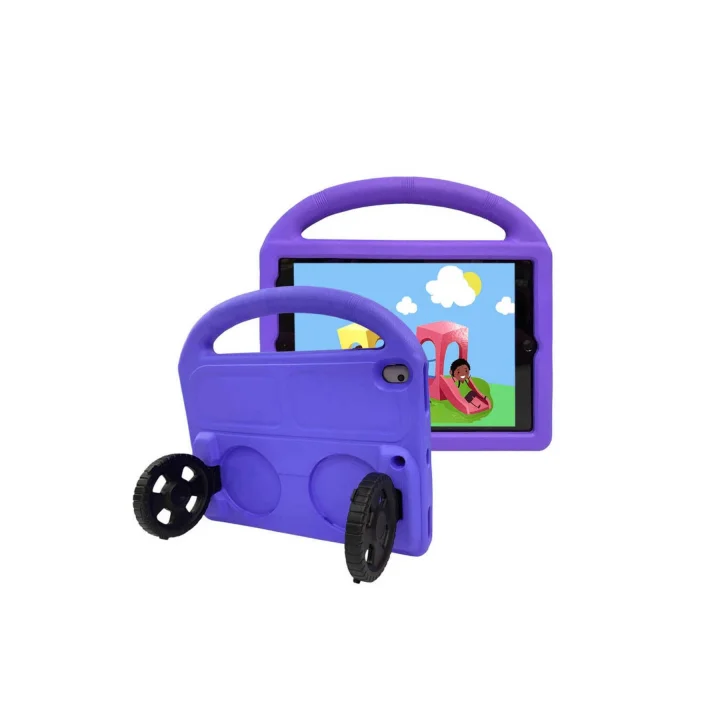 iPad 10.2 (9.Nesil) ile Uyumlu Wheel Car Tekerlek Standlı Tablet Eva Silikon Kılıf-Mor 3