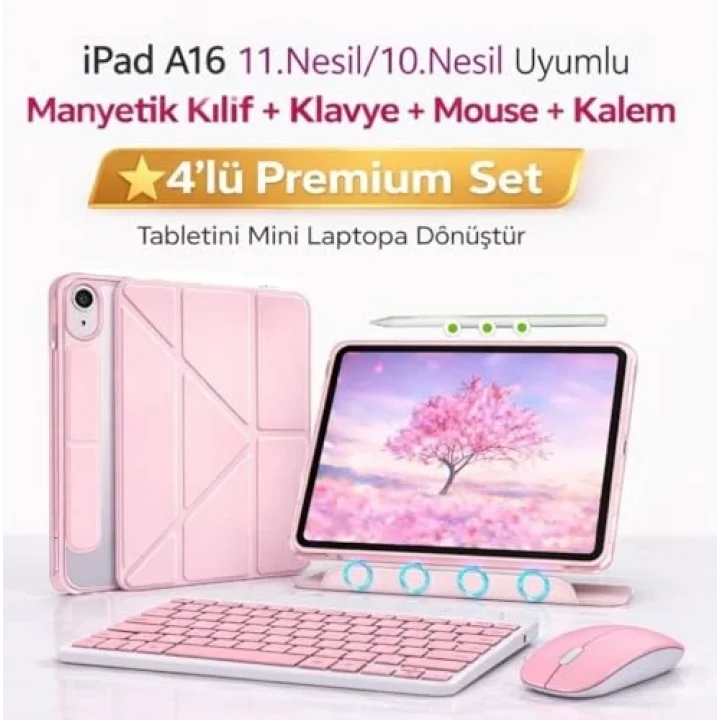 iPad 11.Nesil A16 11inç/10.Nesil 10.9inç ile uyumlu Kılıf Multi SkinPro + Klavye + Mouse + Kalem 4lü Set