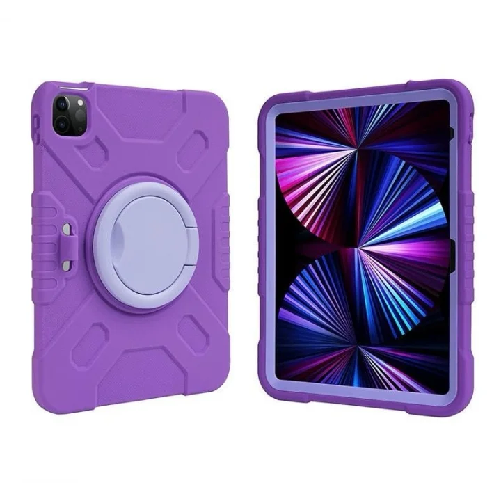 iPad 7. 8. 9. Nesil 10.2 ile uyumlu Kılıf Askılı Silikon Handle Ring Yüzüklü Amour Tank Case 2019 2020 2021 Koyu Mor