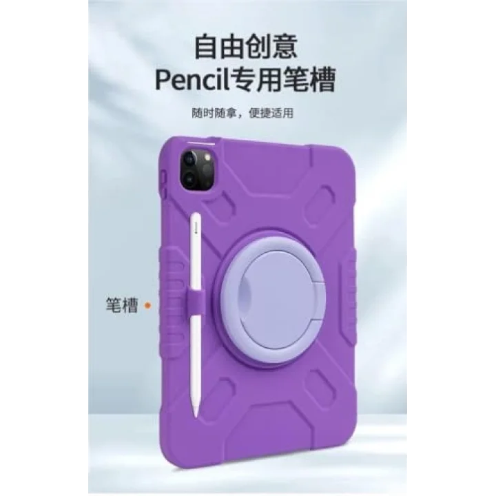 iPad 7. 8. 9. Nesil 10.2 ile uyumlu Kılıf Askılı Silikon Handle Ring Yüzüklü Amour Tank Case 2019 2020 2021 Koyu Mor