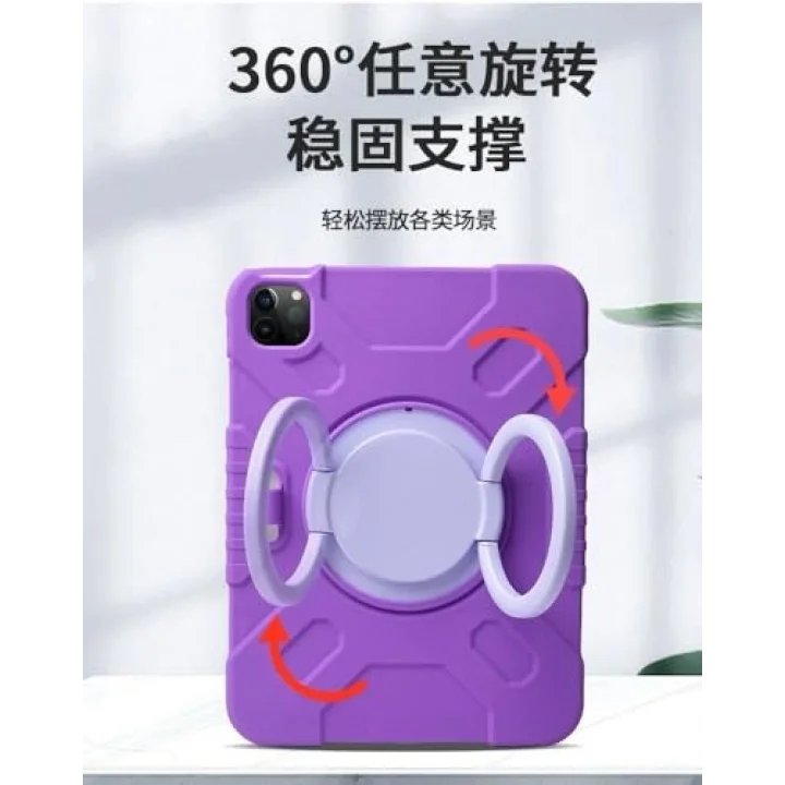 iPad 7. 8. 9. Nesil 10.2 ile uyumlu Kılıf Askılı Silikon Handle Ring Yüzüklü Amour Tank Case 2019 2020 2021 Koyu Mor