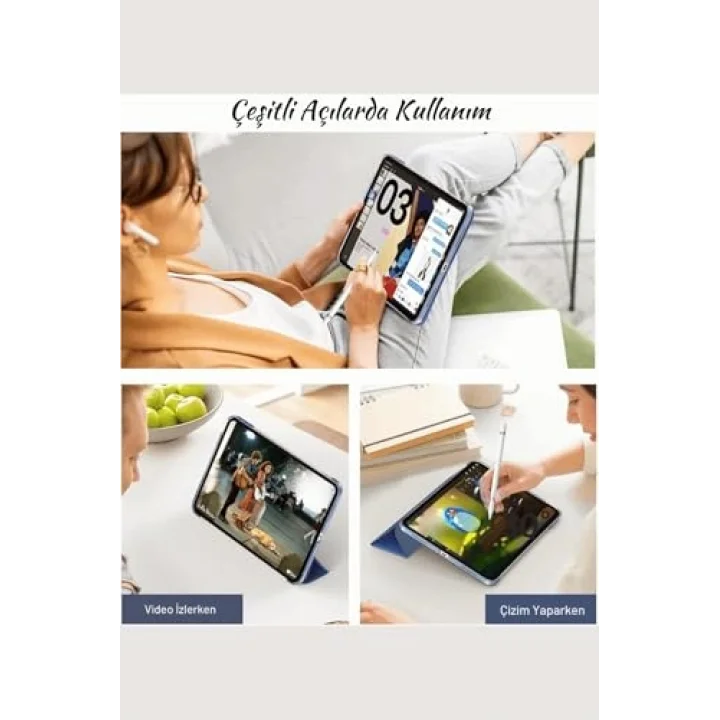 iPad Air 11 2025 M3 Çip ile Uyumlu Katlanabilir Standlı Smart Cover Tablet Kılıfı