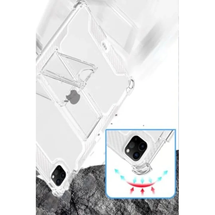 iPad Air 5 10.9 ile uyumlu Kılıf Kalem Bölemli Standlı Darbelere Dayanıklı Şeffaf Kapak