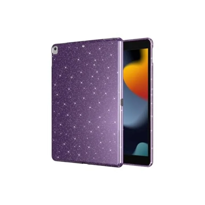 iPad ile Uyumlu 10.2 (8 Nesil) Simli Parlak Görünümlü Tablet Koton Kılıf - Derin Mor