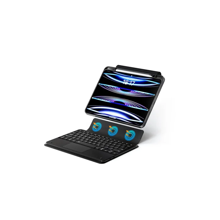 iPad Pro 11 2024 ile Uyumlu ASMA Border Keyboard Bluetooh Bağlantılı Standlı Klavyeli Tablet Kılıfı - Siyah