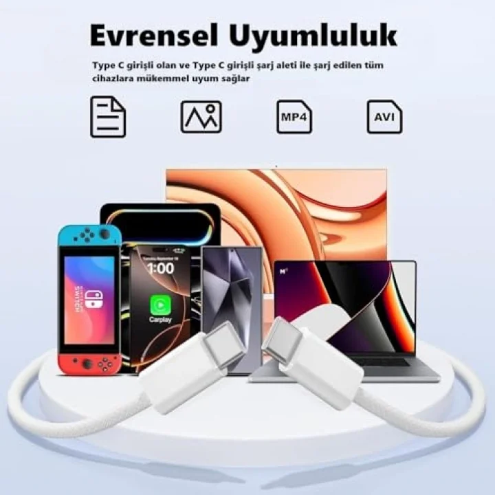 iPhone 15/16 ve Android İçin Type C-C, 60Watt PD, ÖRGÜLÜ, Hızlı Şarj Kablosu (100 CM)
