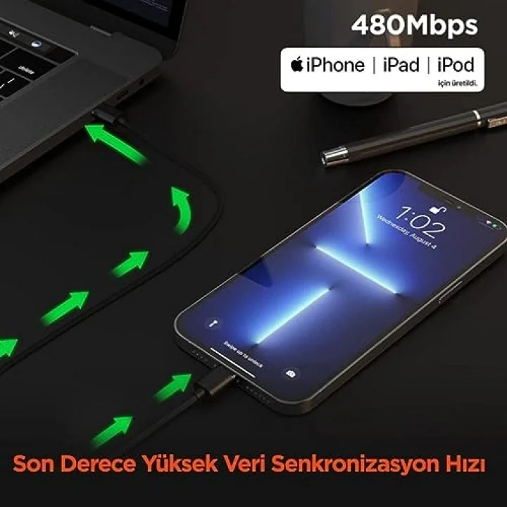 iPhone Type-C to Lightning Örgülü Hızlı Şarj ve Data Kablosu - Hızlı Şarj, MFi Sertifikalı Uyumluluk, Dayanıklı Yapı