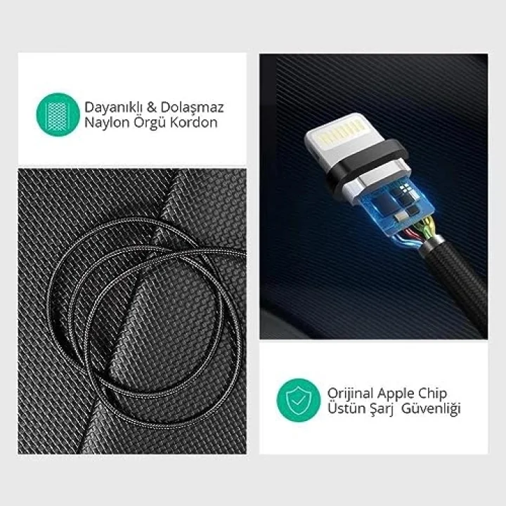 iPhone Type-C to Lightning Örgülü Hızlı Şarj ve Data Kablosu - Hızlı Şarj, MFi Sertifikalı Uyumluluk, Dayanıklı Yapı