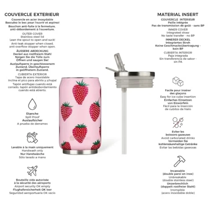 Isı Yalıtımlı Kutu Çelik Termos Matara 280ML Strawberry