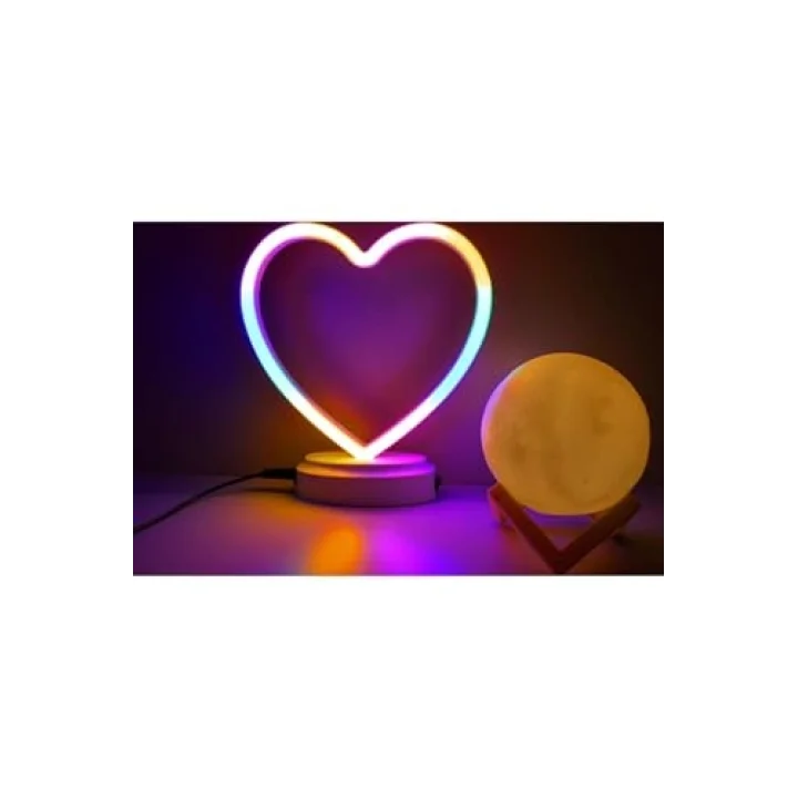 Işık kasabası(107) Neon Kalp Ve 3 D Led Sarı Küre Gece Lambası Sarı