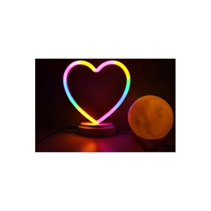 Işık kasabası(107) Neon Kalp Ve 3 D Led Sarı Küre Gece Lambası Sarı