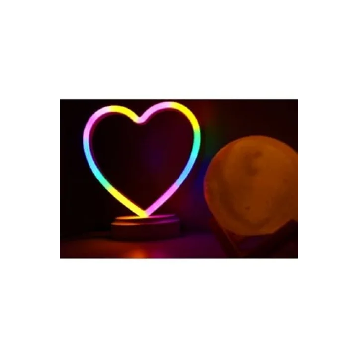 Işık kasabası(107) Neon Kalp Ve 3 D Led Sarı Küre Gece Lambası Sarı
