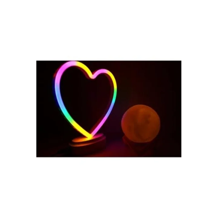 Işık kasabası(107) Neon Kalp Ve 3 D Led Sarı Küre Gece Lambası Sarı