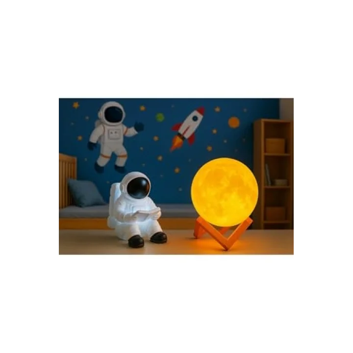 Işık kasabası(28) Oturan Astronot ve 3D Küre LED Gece Lambası tabletli astronot Sarı,Beyaz