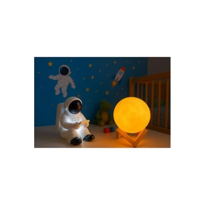 Işık kasabası(28) Oturan Astronot ve 3D Küre LED Gece Lambası tabletli astronot Sarı,Beyaz
