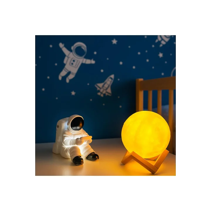 Işık kasabası(28) Oturan Astronot ve 3D Küre LED Gece Lambası tabletli astronot Sarı,Beyaz
