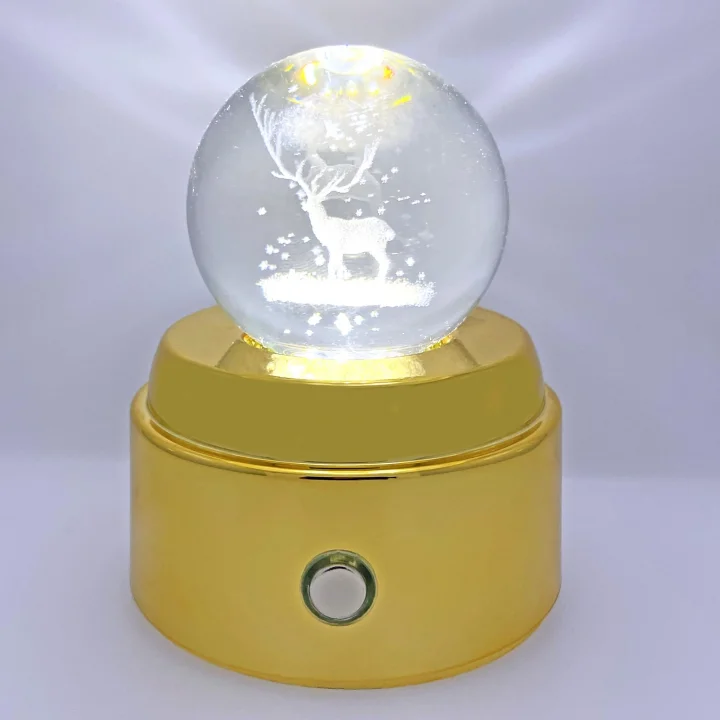 Işıklı Müzikli Dönen 3D Kristal Cam Küre Geyik Model