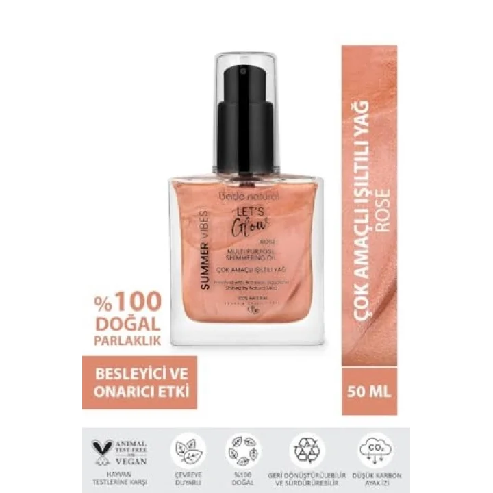 Işıltılı Yağ Rose 50 ml Bitkisel Skualan İçerikli Çok Amaçlı Nemlendirici