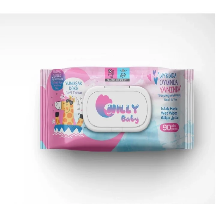Islak Havlu 90 Yumuşak Doku Pembe Kapaklı