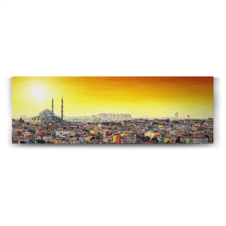 İstanbul Renkli Evler Panorama Tablo - 210x70cm