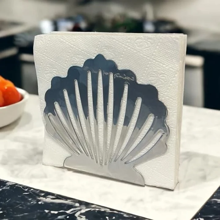 İstiridye Temalı Gümüş Metal Peçetelik
