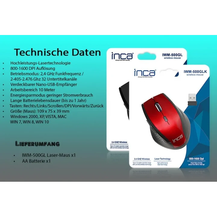 Iwm-500Gl Nano Laser Kablosuz Mouse, 2.4Ghz 800-1600Dpi