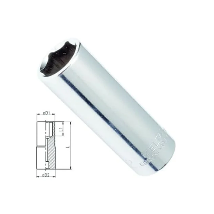 Izeltaş 1107064013 1/4 Altı Köşe Derin Lokma Anahtar, Krom, 13 Mm