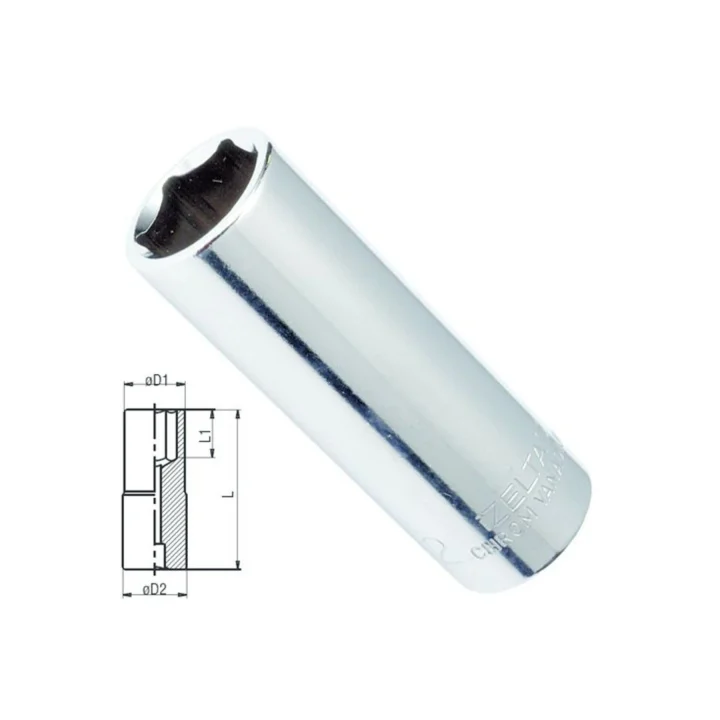 Izeltaş 1107064013 1/4 Altı Köşe Derin Lokma Anahtar, Krom, 13 Mm