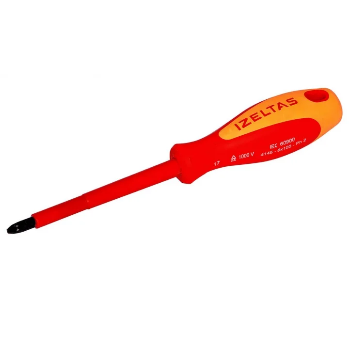 İzeltaş Elektrikçi Izoleli Yıldız Uçlu Tornavida, 1000 V, Sarı/Kırmızı, 4.5 X 80 Mm