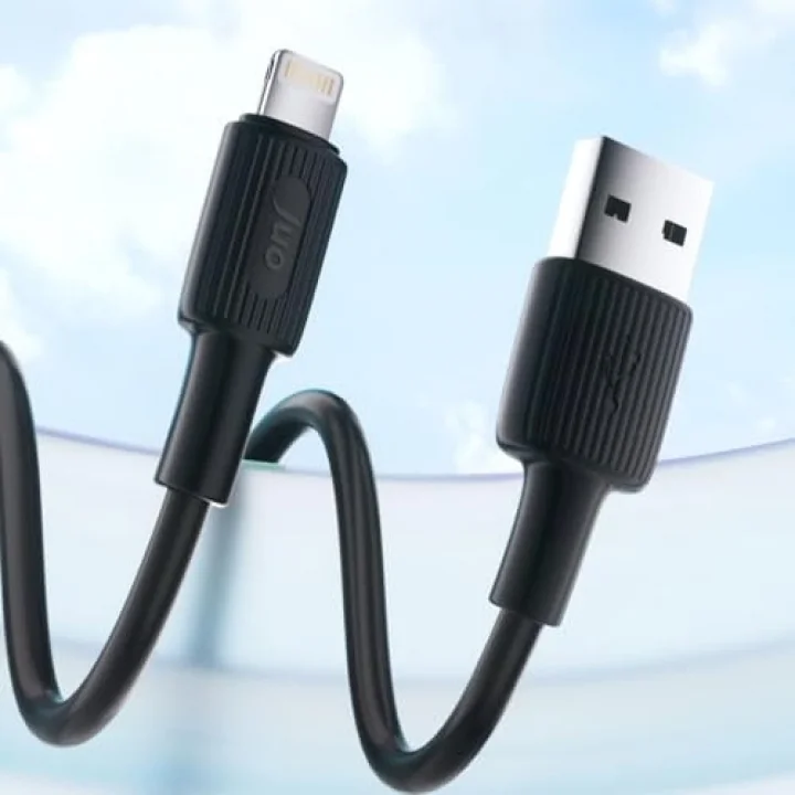 Juo 12W 2.4A USB-A to Lightning iPhone iPad ile Uyumlu Silikon Hızlı Şarj ve Data Kablosu Siyah 2 Metre