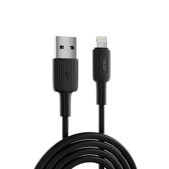 Juo 12W 2.4A USB-A to Lightning iPhone iPad ile Uyumlu Silikon Hızlı Şarj ve Data Kablosu Siyah 2 Metre
