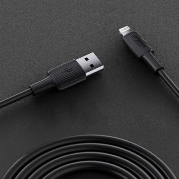 Juo 12W 2.4A USB-A to Lightning iPhone iPad ile Uyumlu Silikon Hızlı Şarj ve Data Kablosu Siyah 2 Metre