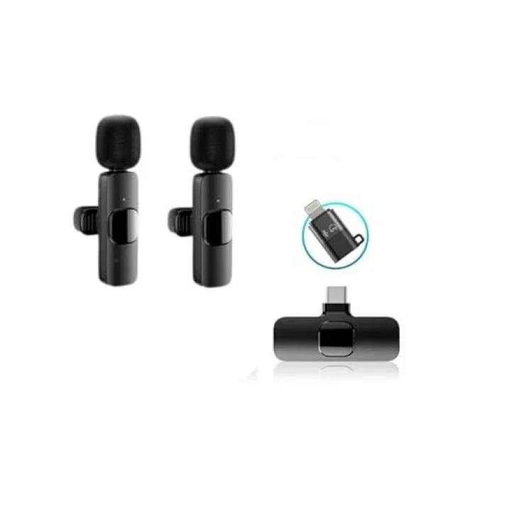 K9-D2 TYPE-C Lightning Dönüştürücülü Wireless Kablosuz Çiftli Yaka Mikrofonu